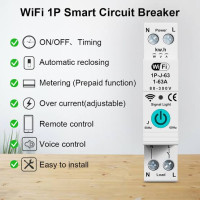1P-J-63A Interruptor Inteligente para Riel con Medidor de energía WIFi Tuya Smart